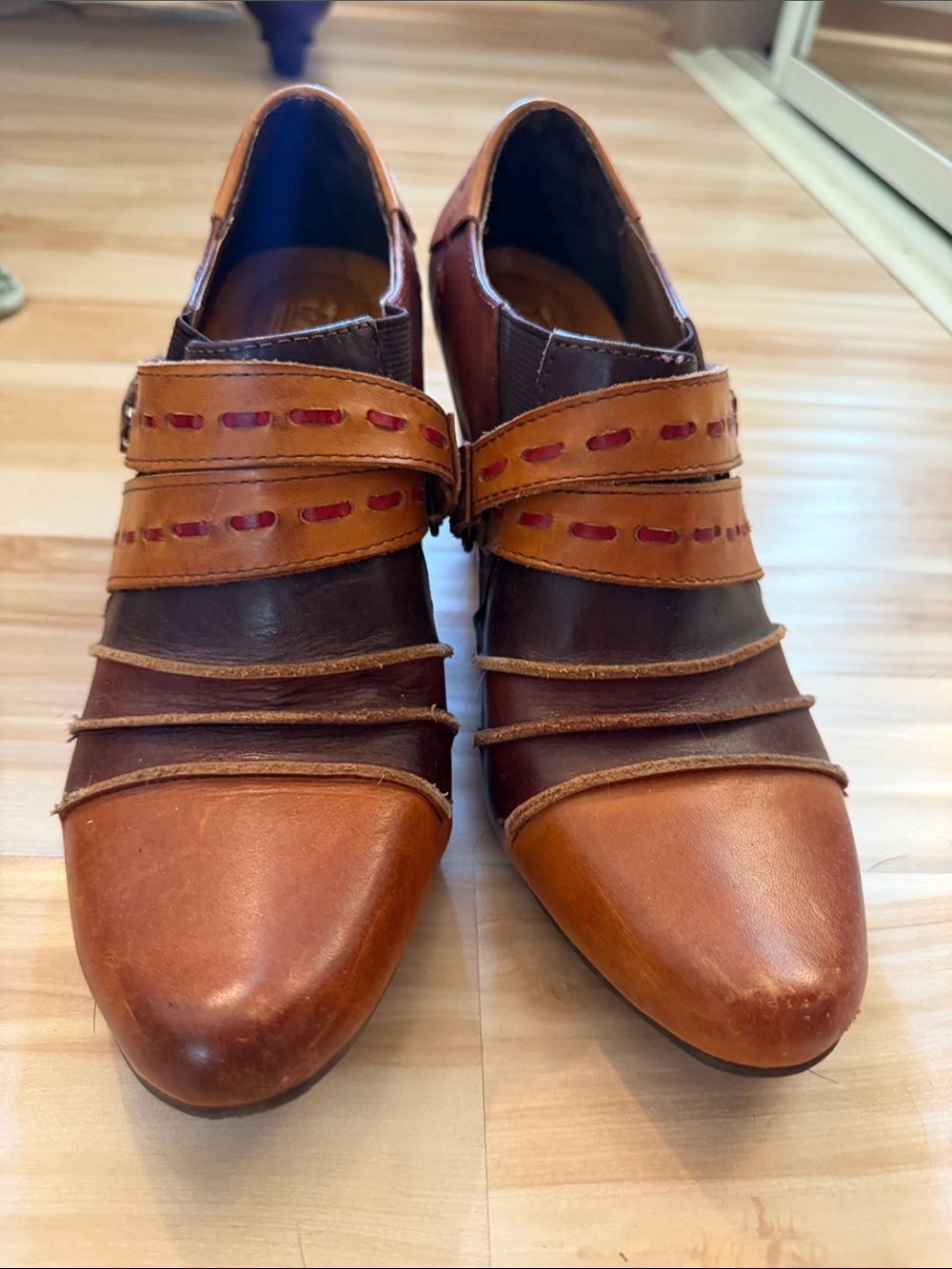 Layered Brown & Tan Leather Ankle Booties